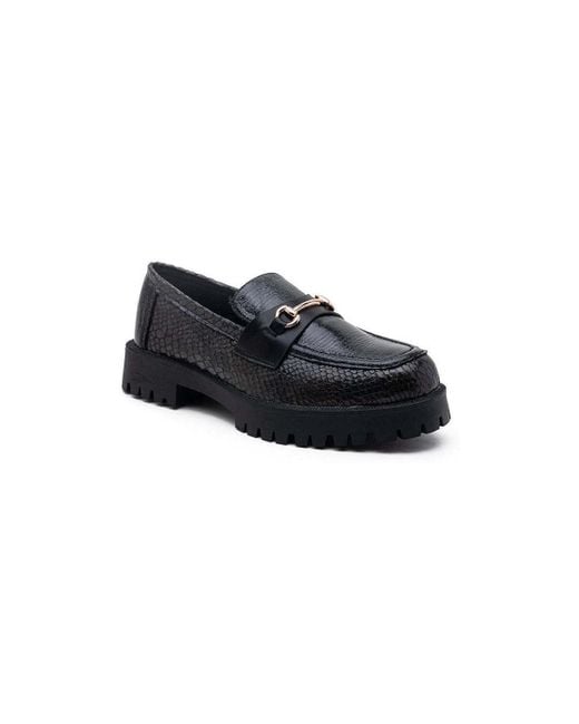 Ballerines Loafer Mocassin effet serpent semelle crantée, Noir Vera Collection en coloris Black