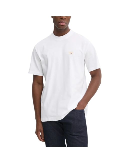 Calvin Klein Polo Shirt Lange Mouw Woven Label Relaxed J30J326857 in het White voor heren