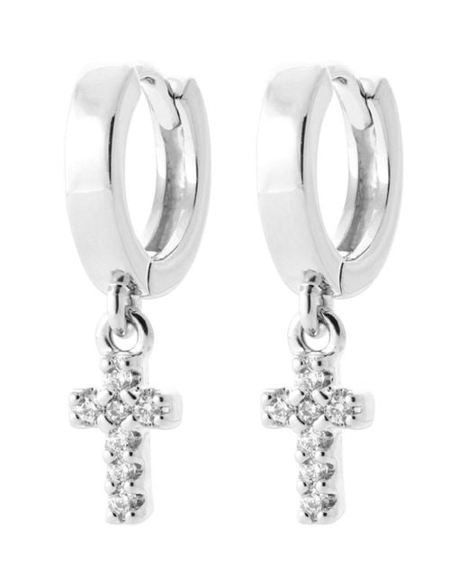 Boucles oreilles Créoles argent et croix empierrée Brillaxis en coloris Natural