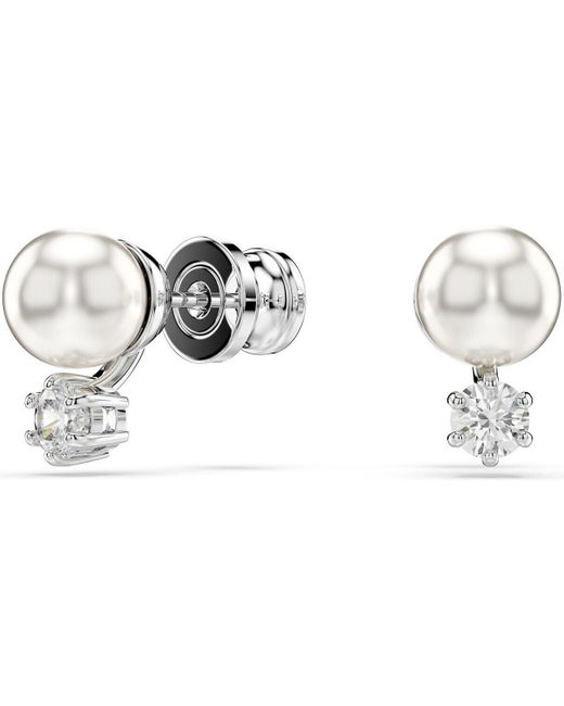 Clous d'oreilles matrix, perle de cristal, taille ronde Swarovski en coloris Metallic