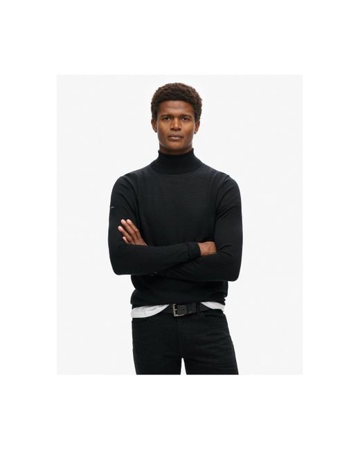 Pull Pull col roulé en laine mérinos Superdry pour homme en coloris Black