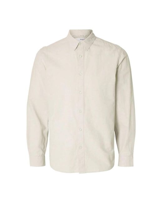 Chemise 16078867 SLIM LINEN-PURE CASHMERE SELECTED pour homme en coloris White