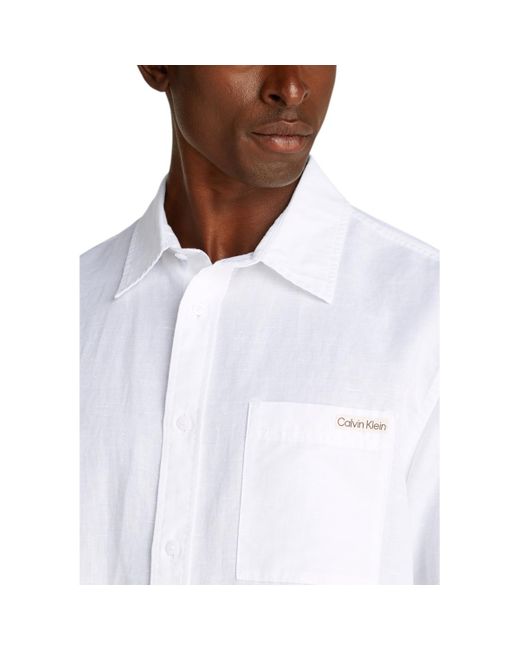 Chemise LINEN COTTON S/S J30J327296 Calvin Klein pour homme en coloris White