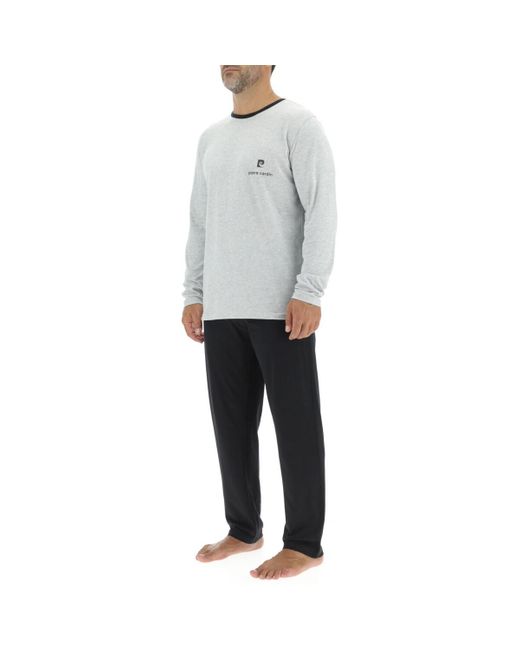 Pyjamas / Chemises de nuit Ensemble Pyjama long en coton uni Logo poitrine Pierre Cardin pour homme en coloris Gray