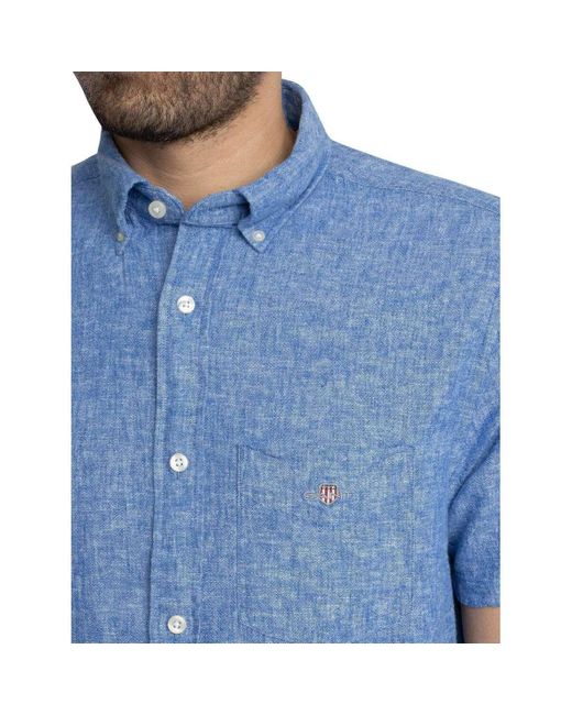 Chemise Chemise à manches courtes en coton et lin régulier Gant pour homme en coloris Blue