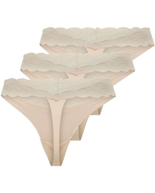 Strings String Paquet de 3 ONLCHLOE LACE THONG ONLY en coloris Natural