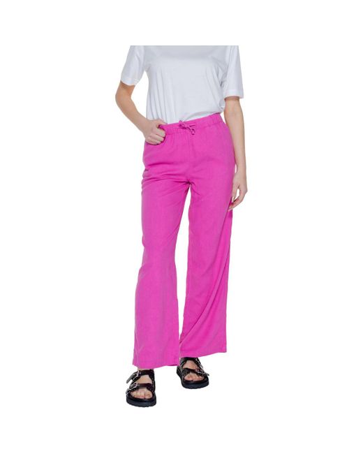 Pantalon Onlcaro Mw Linen Bl Pull-Up 15291807 ONLY en coloris Pink