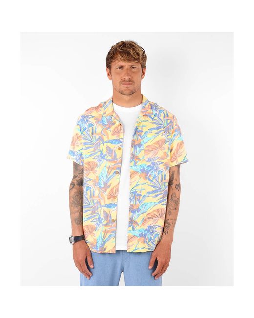 Chemise Chemise manches courtes imprimée viscose TROPICS Oxbow pour homme en coloris Blue