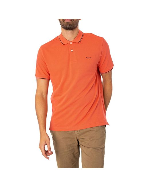 Polo Polo en piqué à bascule Gant pour homme en coloris Orange