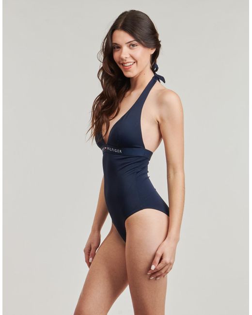 Tommy Hilfiger Badpak Halter One Piece (Ext Sizes) in het Blue