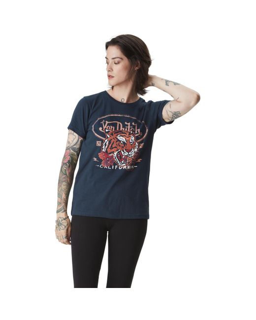 T-shirt T-shirt à col rond avec print et strass devant Rug Von Dutch en coloris Blue