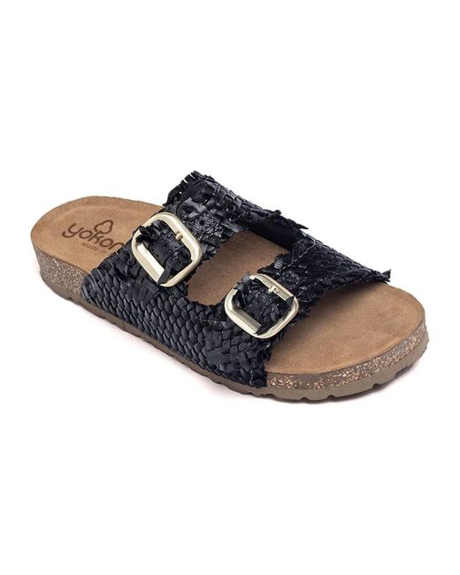 Sandales SANDALIAS PLANAS EN PIEL TEJIDA JERBA 143 NEGRO Yokono en coloris Blue