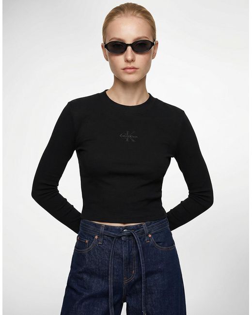 Calvin Klein Black Langarmshirt Ls Monologo Baby Tee