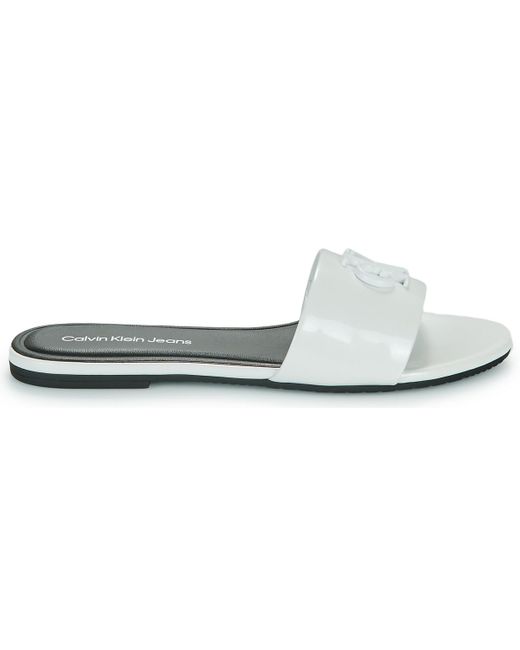 Mules FLAT SANDAL SLIDE MG MET Calvin Klein en coloris White