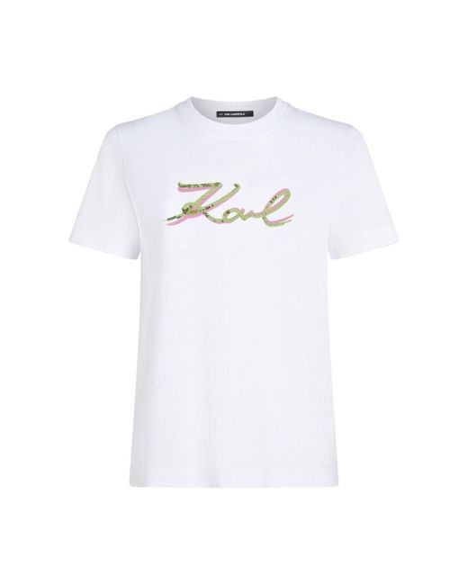 T-shirt SIGNATURE SEQUINS T-SHIRT Karl Lagerfeld en coloris White