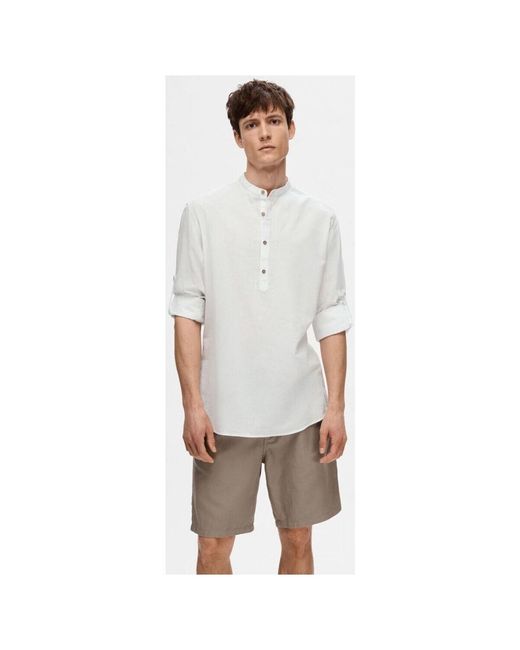 Chemise 16092977 LINEN TUNIC-BRIGHT WHITE SELECTED pour homme
