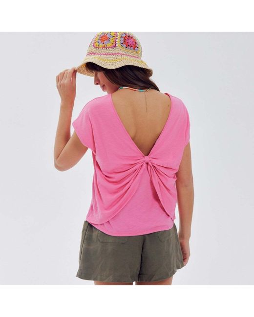 Blouses T-shirt en coton décolleté dos Promod en coloris Pink