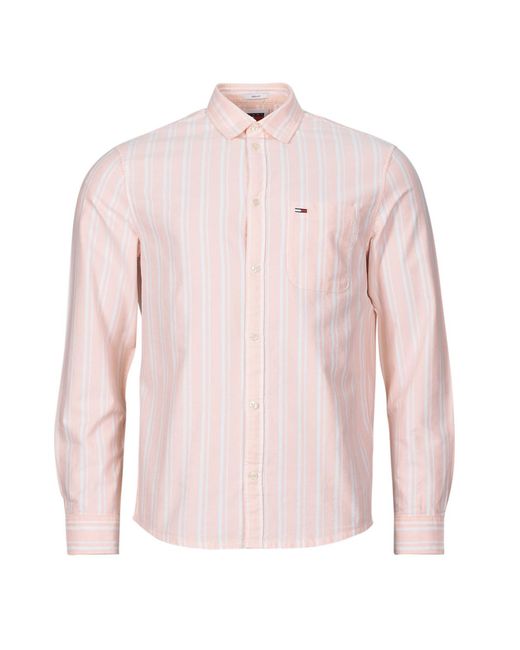 Camicia A Maniche Lunghe Tjm Reg Oxford Stripeshirt di Tommy Hilfiger in Pink da Uomo