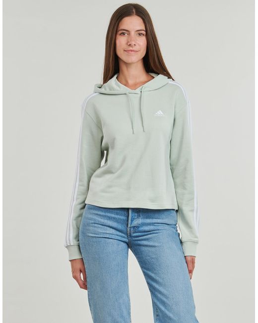 Adidas Green Sweatshirt Essentials 3-Stripes French Terry Crop Hoodie