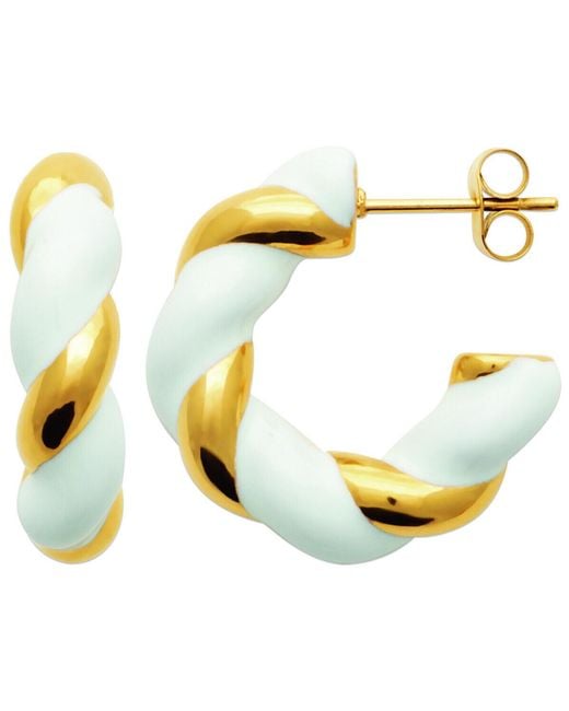 Boucles oreilles Créoles acier doré laque blanche Brillaxis en coloris Metallic