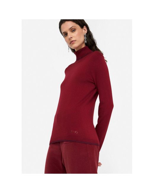 Pull Pull à col roulé avec détails en Lurex® Liu Jo en coloris Red
