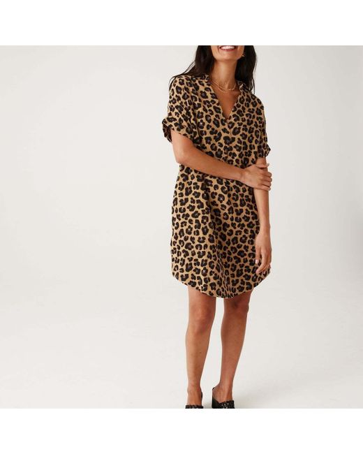 Robe courte Robe tunique leopard en coton Promod en coloris Marron Lyst