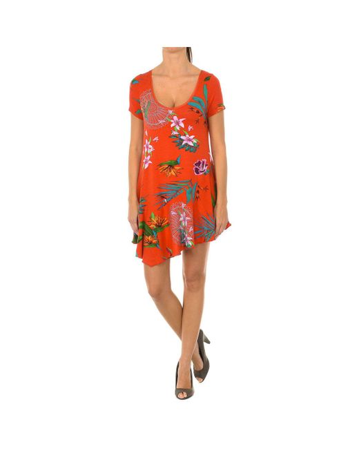 Robe A Manches Courtes Robe Desigual En Coloris Rouge Lyst