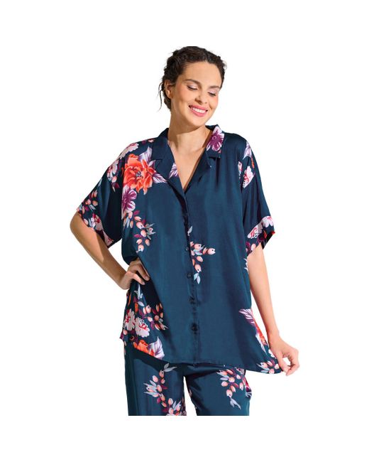 Lisca Pyjama's Nachthemden Pyjamashirt Met Slipe Mouwen Amaryllis in het Blue