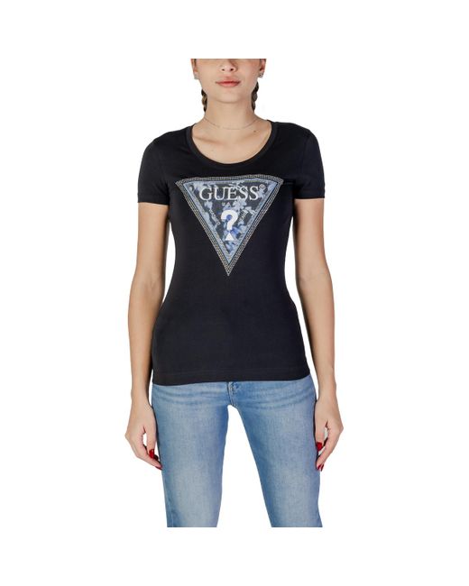 T-shirt SS CN TRIANGLE FLOWER W5RI00 J1314 Guess en coloris Black