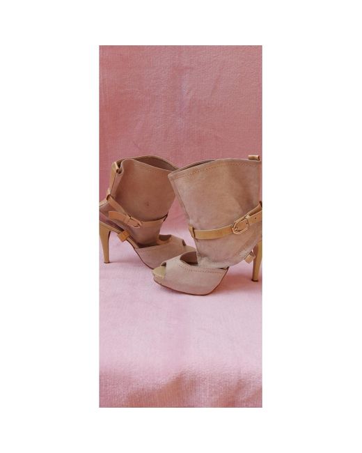 Bottines bottines ouvertes en daim et cuir talons plateaux style Ssamzie en coloris Pink