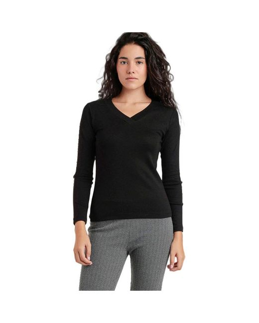 Admas Blouse Pico Top Met Lange Mouwen En V-Hals in het Black