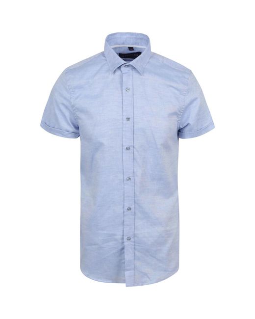 Chemise Chemise Manches Courtes en Lin Bleu Clair Suitable pour homme en coloris Blue