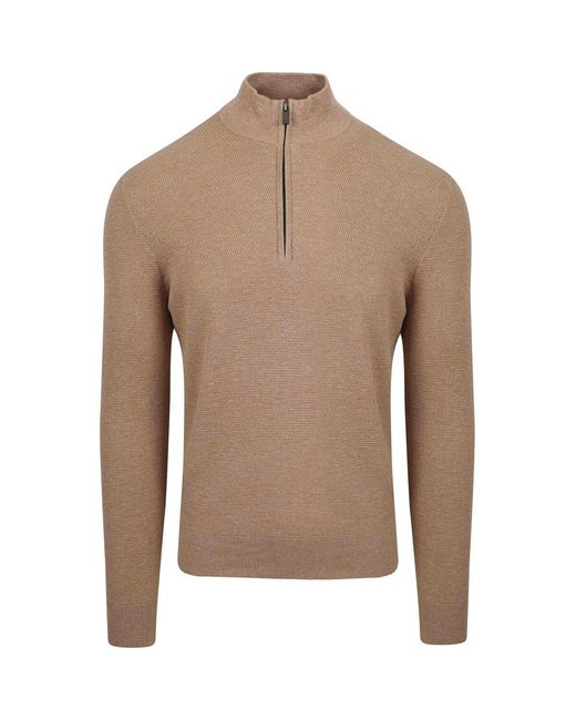 Sweatshirts Pull Half Zip Beige Structure Suitable pour homme en coloris Brown