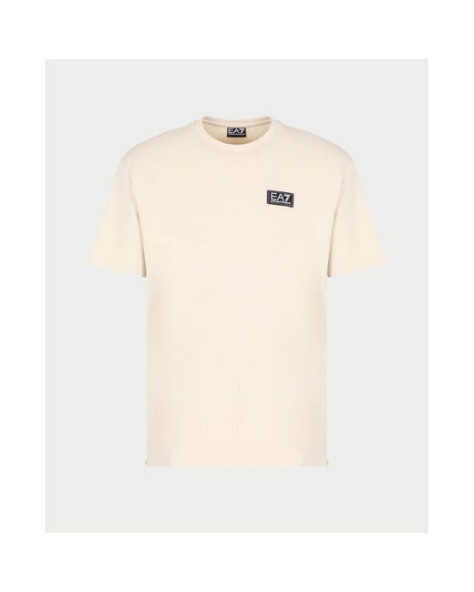 T-shirt T-shirt en coton pour avec logo en ruban EA7 pour homme en coloris Natural
