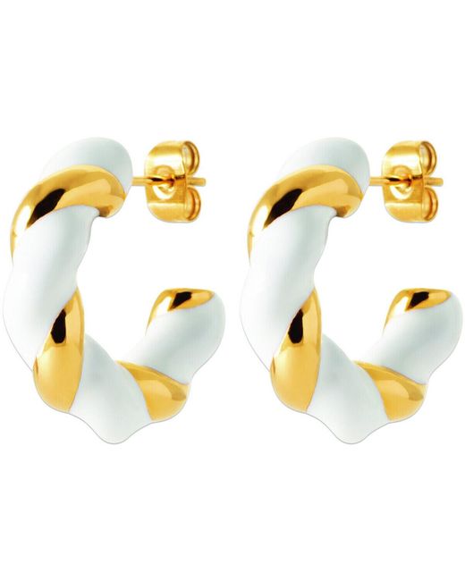 Boucles oreilles Créoles acier doré laque blanche Brillaxis en coloris Metallic