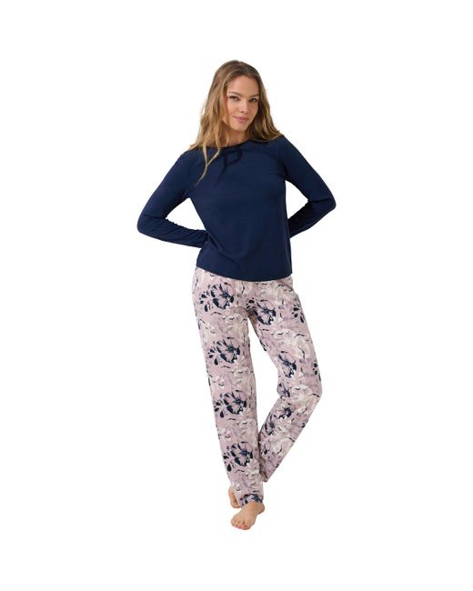 Lisca Pyjama's Nachthemden Ocean Pyjamabroek Grote Top Lange Mouwen in het Blue