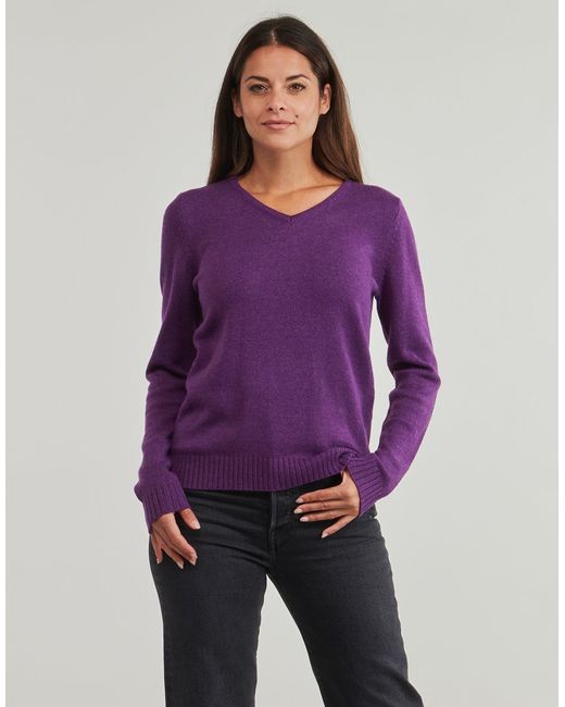 Pull Viril Rev V-Neck L/S Vila en coloris Purple
