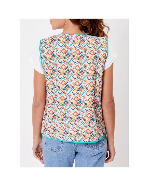 Veste Gilet imprimé sans manches coton bio réversible matelassé NACHO La Fiancee Du Mekong en coloris Blue