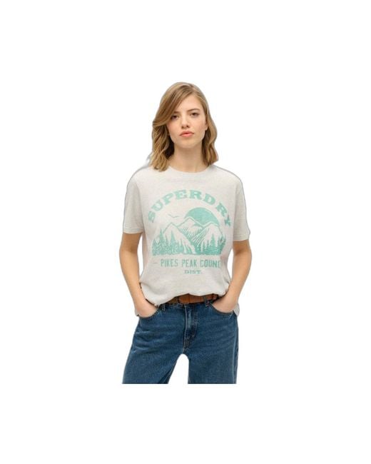 Superdry T-Shirt Korte Mouw T-Shirt Monochrome Décontracté Femme Lo-Fi in het Gray