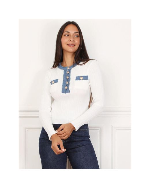 Pull Pulls pour - Blanc La Modeuse en coloris Blue