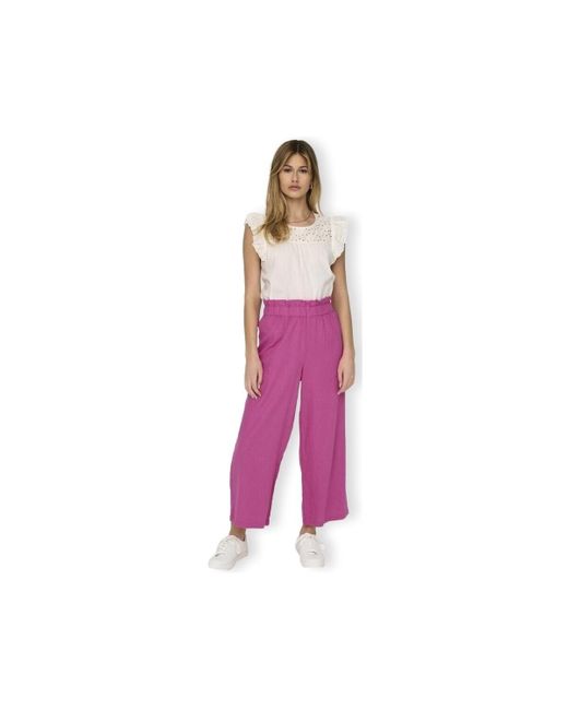 Pantalon Solvi-Caro Linen Trousers - Raspberry Rose ONLY en coloris Purple