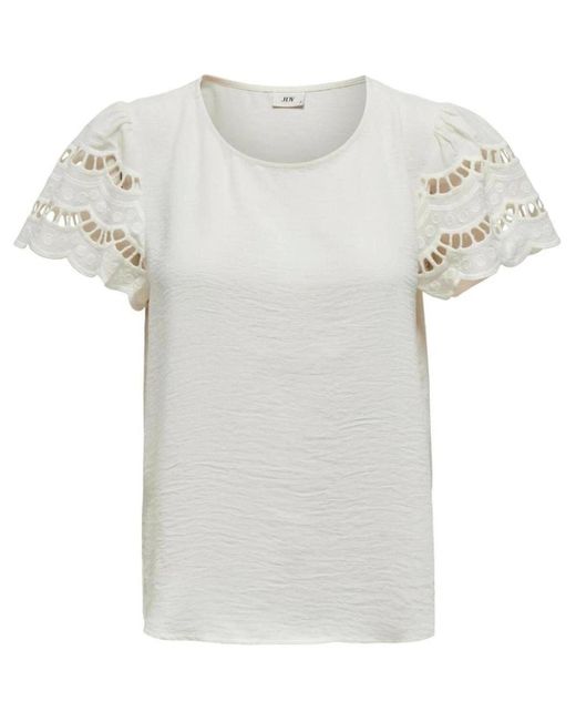 T-shirt Jdyhannah S/S Lace Wvn 15312609 Jacqueline De Yong en coloris White