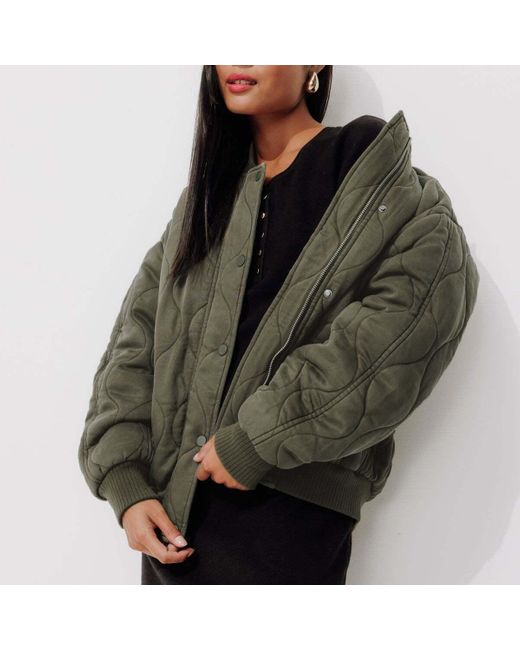 Blouson Bomber en lyocell matelasse Promod en coloris Vert Lyst