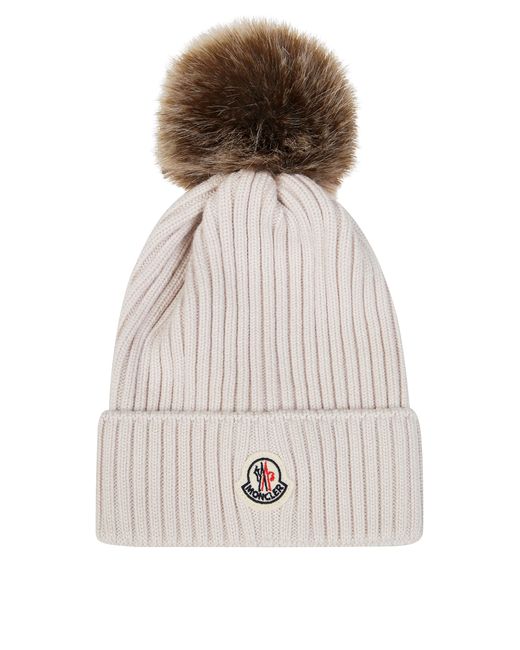 Berretto Con Pon Logo di Moncler in Natural da Uomo