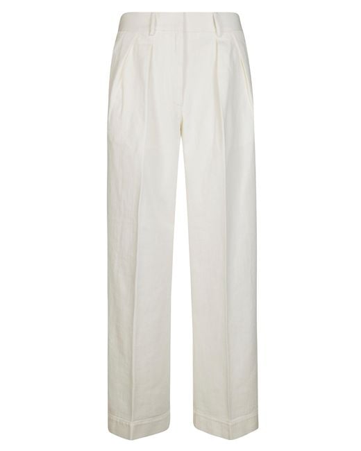 Forte Forte White Fluid Tailored Pants With Front Pleats And Straight-Leg Cut