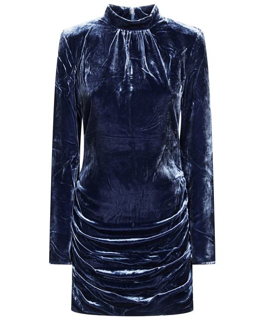 ROTATE BIRGER CHRISTENSEN Blue Silk Velvet Ls Mini Dress