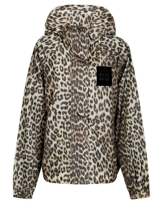 Ganni Gray Leopard Raincoat Jacket