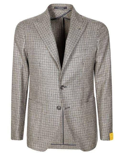Tagliatore Men's Gray Tailored Long Blazer With Micro-Check Pattern