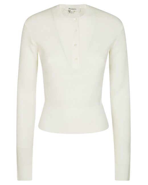 J.W. Anderson White Textured Waffle Knit Long-Sleeve Henley Top