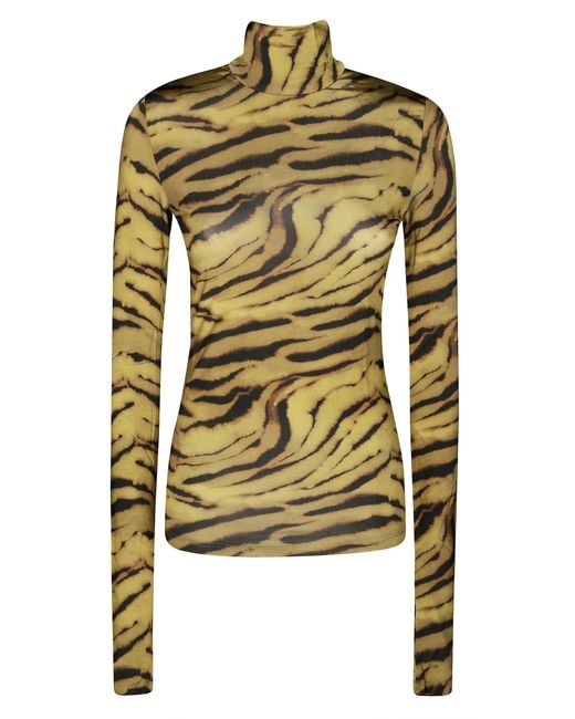 Ganni Green Printed Shiny Jersey Turtleneck